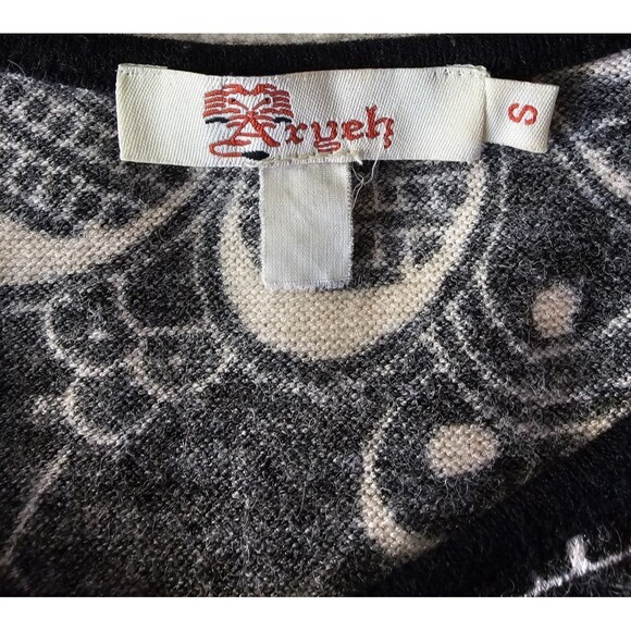 Aryeh Women's Paisley Print 3/4 Sleeve Knit Dress Gray Ivory Small Casual - Picture 3 of 4